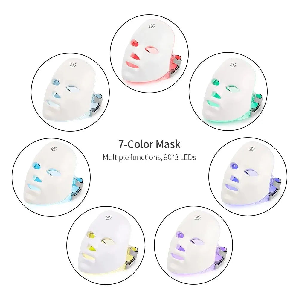 7 Colors LED Facial Mask Red Light Photon Therapy Anti Wrinkle Firming Skin Brightening Acne Treatment Skin Care Face LED Mask