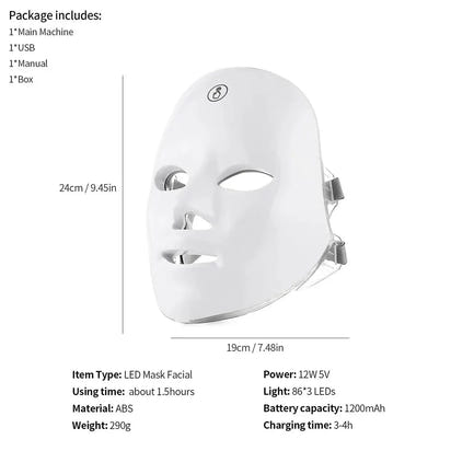 7 Colors LED Facial Mask Red Light Photon Therapy Anti Wrinkle Firming Skin Brightening Acne Treatment Skin Care Face LED Mask